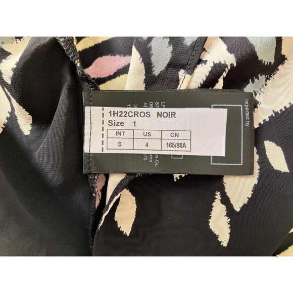 BA&SH Cross Top Floral Leaf Print Puff Sleeve Top Black Size Small/ US 4 - Picture 7 of 7